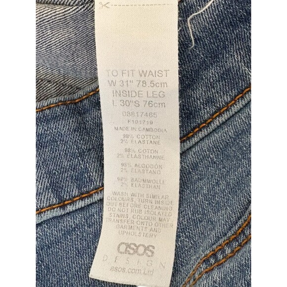 Asos Design Jeans Women's 30" Medium Wash Slim Straight 25" Inseam High Rise - Picture 10 of 12